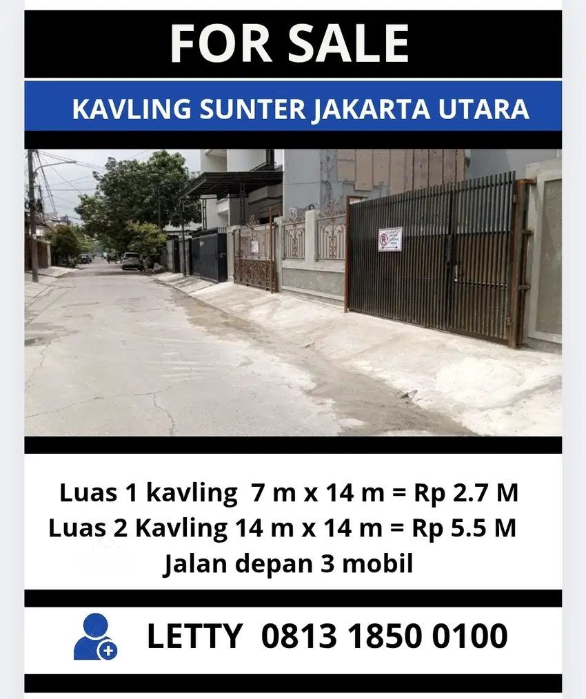 Dijual Tanah Di Sunter Jakarta Utara Rp 2.6 M Nego