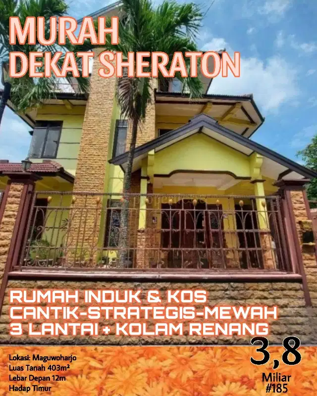 RUMAH INDUK & KOS CANTIK 3 LANTAI STRATEGIS MEWAH DG KOLAM RENANG