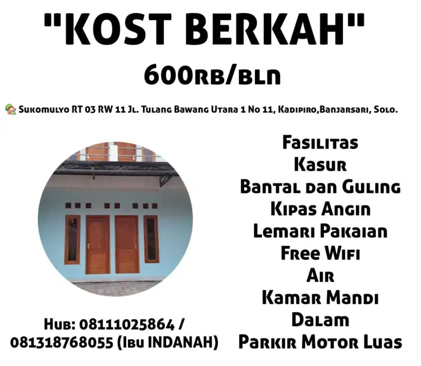 Disewakan Kostan Wanita