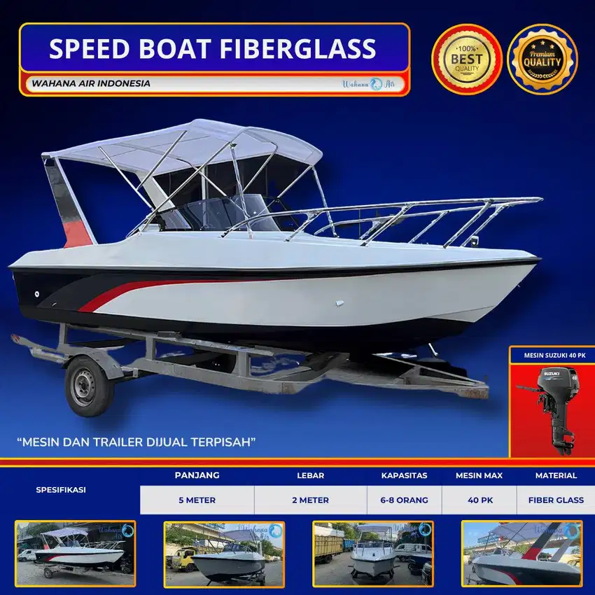 SPEED BOAT FIBERGLASS PANJANG 5 METER LEBAR 2 METER KAPASITAS 6-8