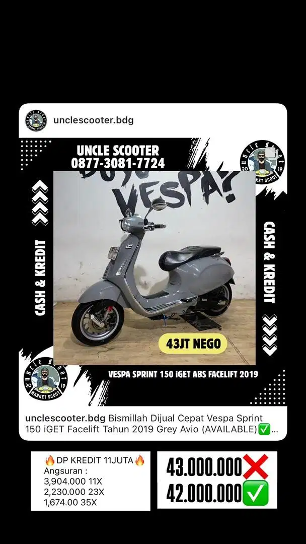 Vespa Sprint 150 iGET Facelift Tahun 2019 Grey Avio