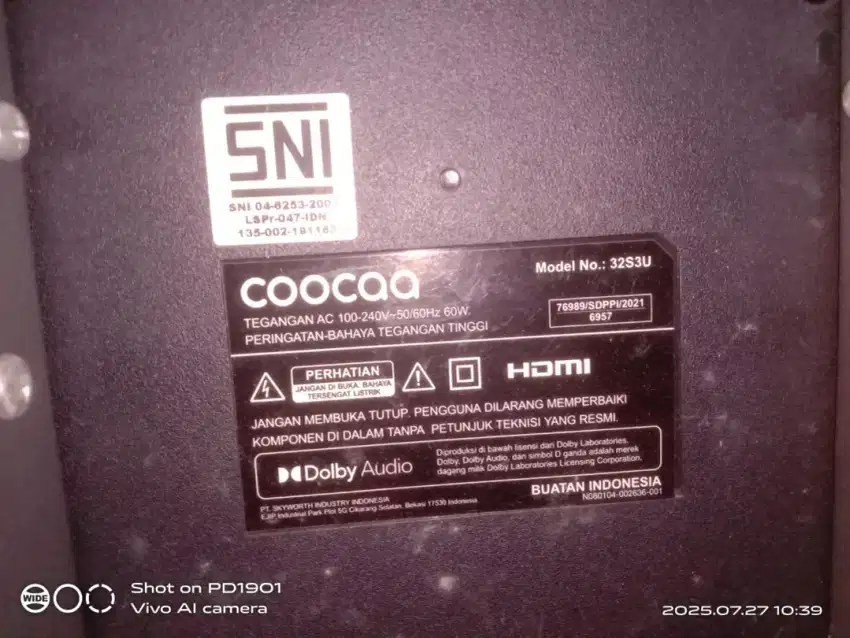 Dijual Tv coocaa 32S3U ,32 inch tanpa LCD