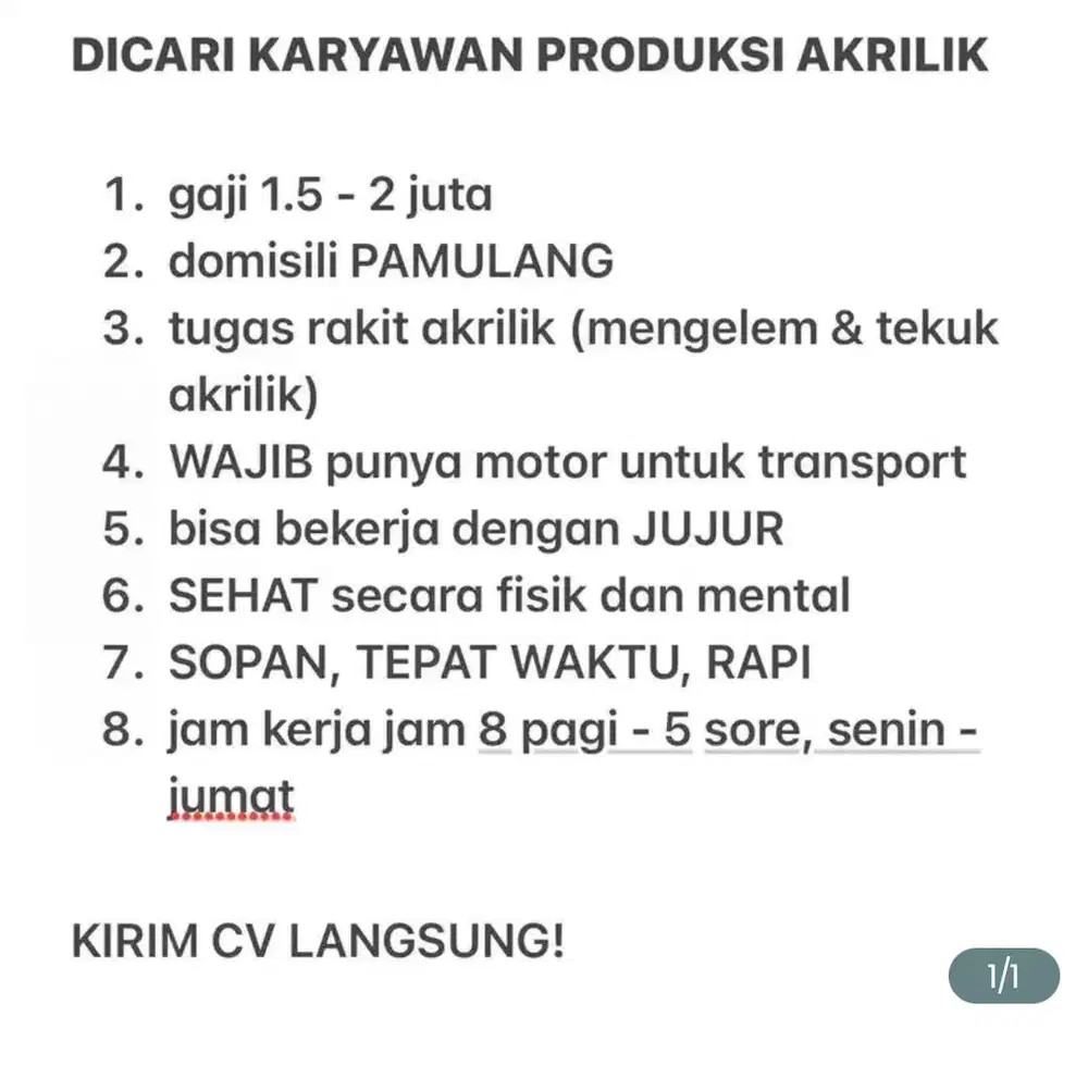 Lowongan Pekerjaan Produksi Akrilik