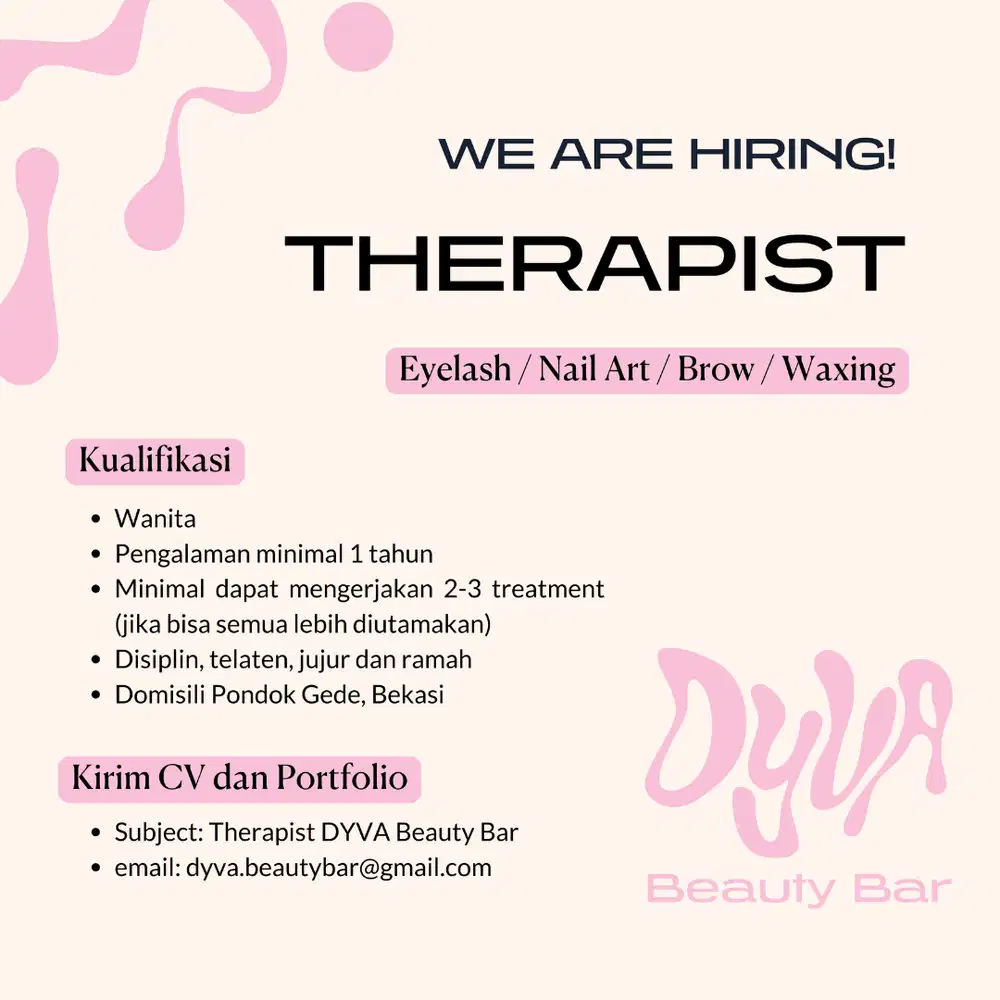 DICARI THERAPIST DAN HAIRSTYLIST CABANG BEKASI dan JAKARTA TIMUR