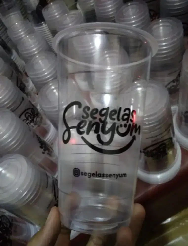 Gelas cup plastik plus cetak sablon dan print
