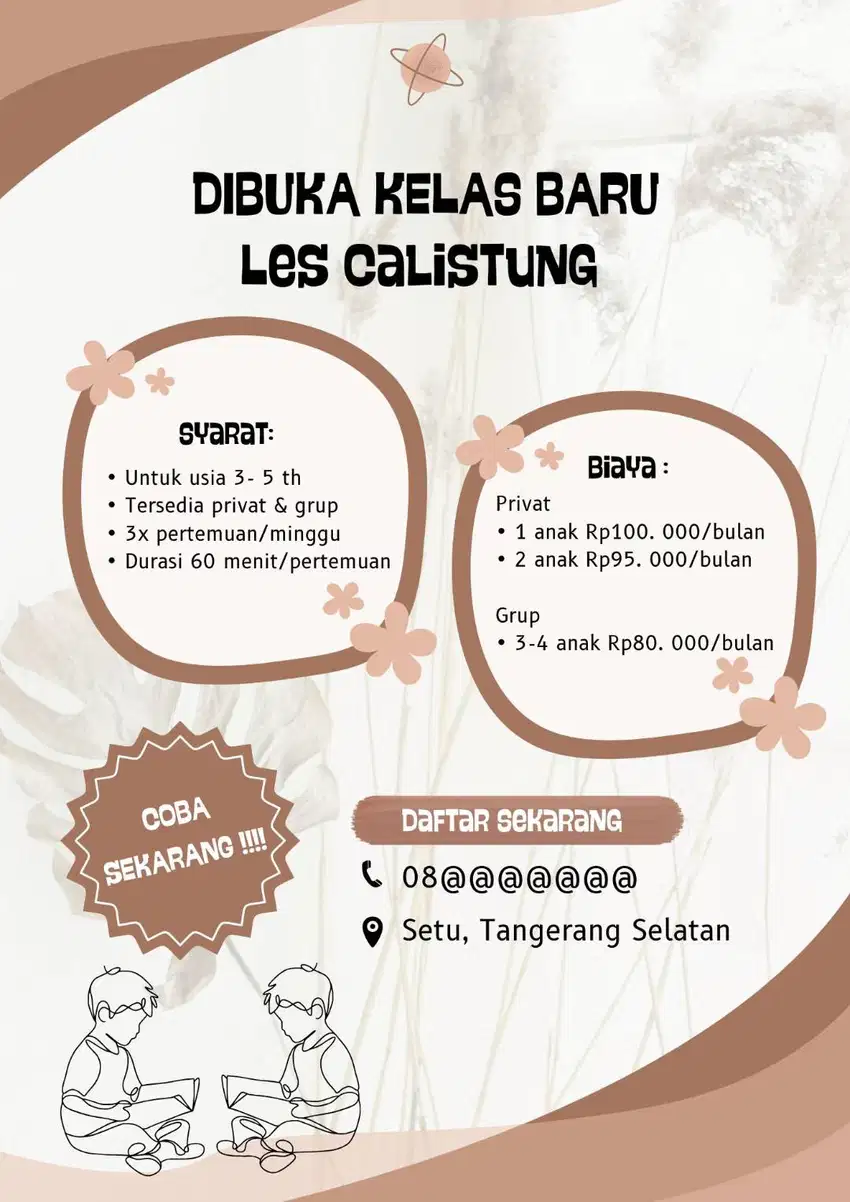 Les calistung kelas baru untuk persiapan anak masuk SD