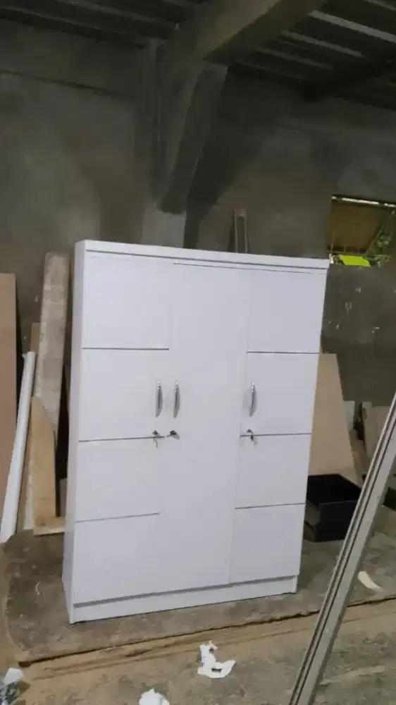 LEMARI PAKAIAN PINTU 3 LEMARI BAJU FULL PUTIH