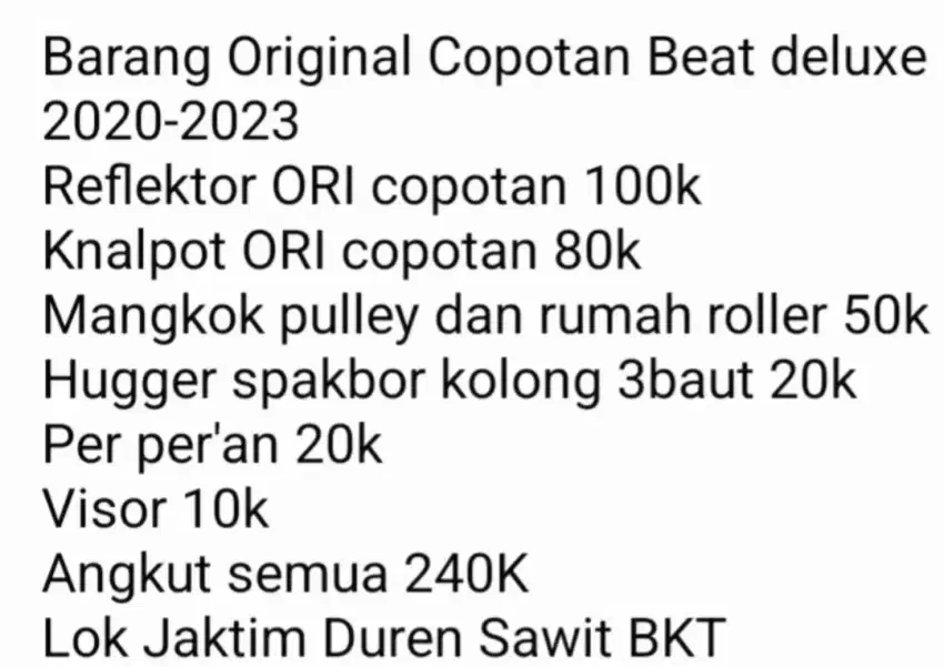 Sparepart motor beat deluxe 2020-2023