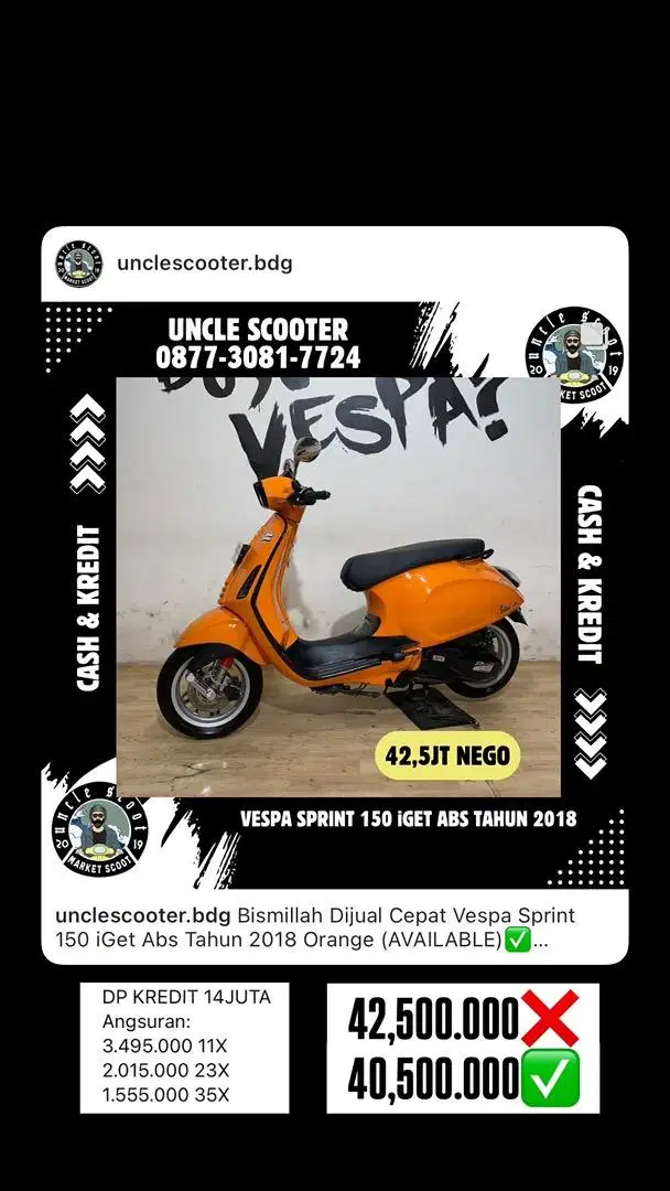 Vespa Sprint 150 iGet Abs Tahun 2018 Orange