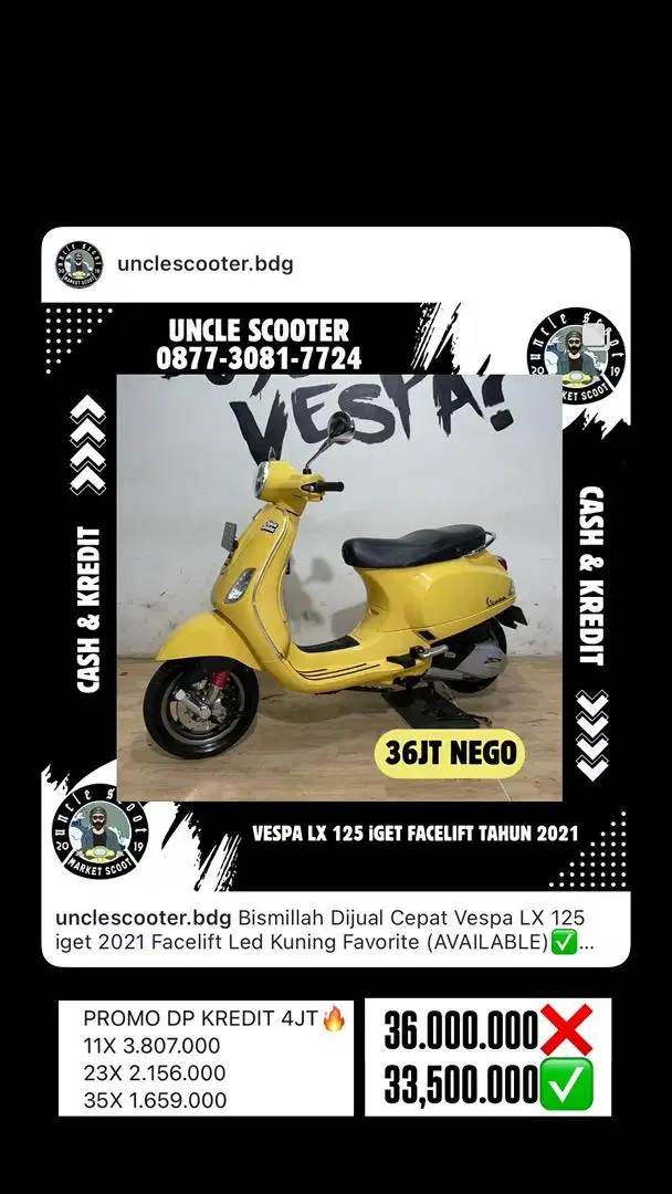 Vespa LX 125 iget 2021 Facelift Led Kuning Favorite