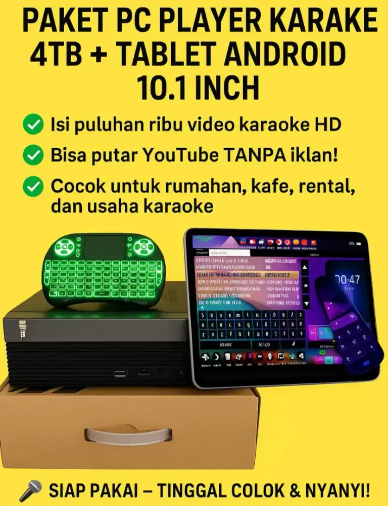 Paket Pc karaoke Android YouTube 4tera + tablet Android 10inch