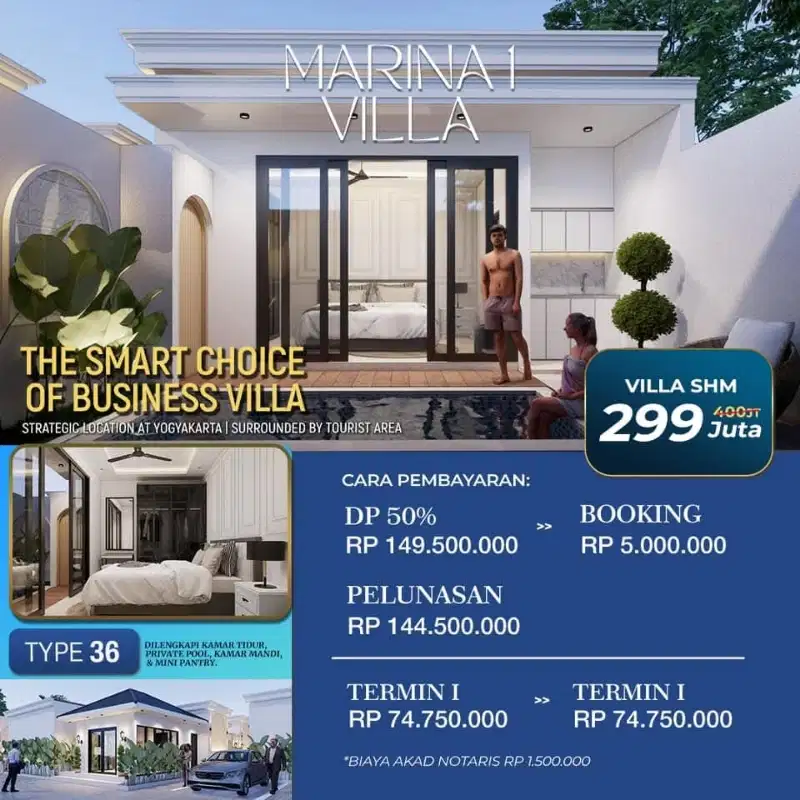 marina villa privat pool furnished lengkap