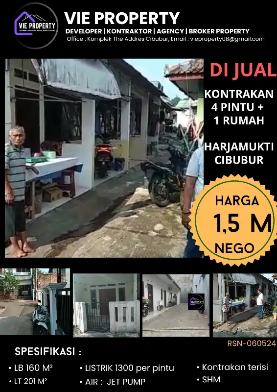 TURUN HARGA  DIJUAL KONTRAKAN 4 PINTU + 1 RUMAH DEKAT LRT HARJAMUKTI
