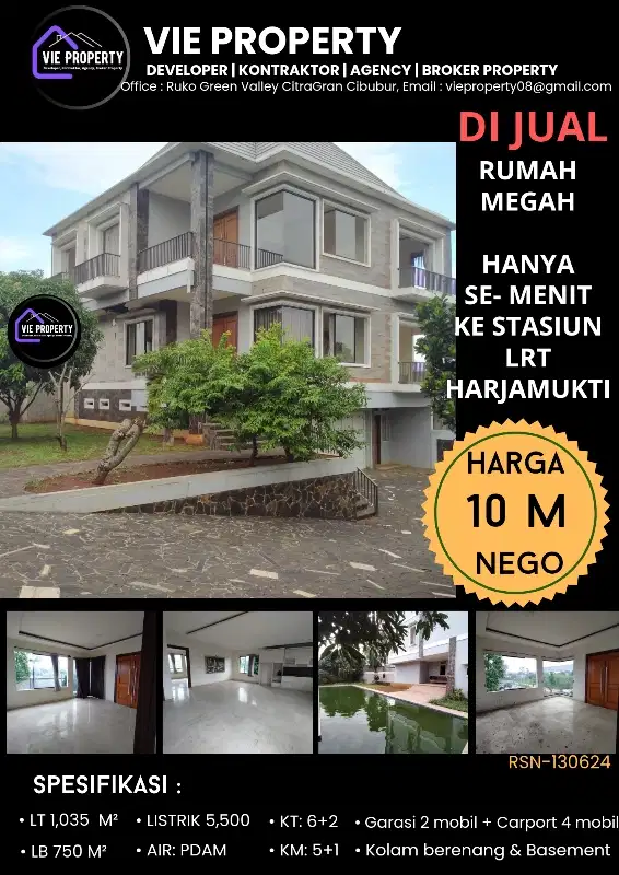 CUMA SELANGKAH KE STASIUN LRT HARJAMUKTI  DIJUAL RUMAH MEGAH