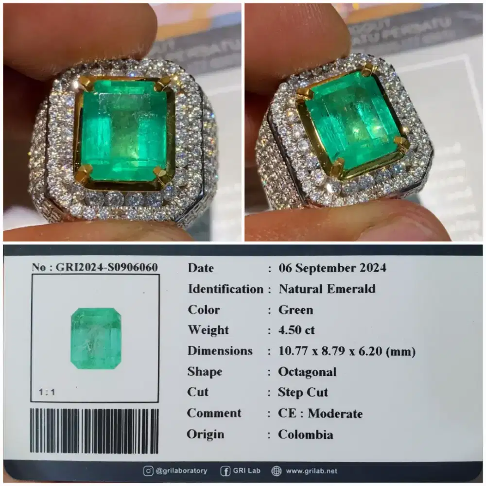 Natural Emerald Beryl (Jamrud , Zamrud) colombia 4.50ct moderad GRIlab