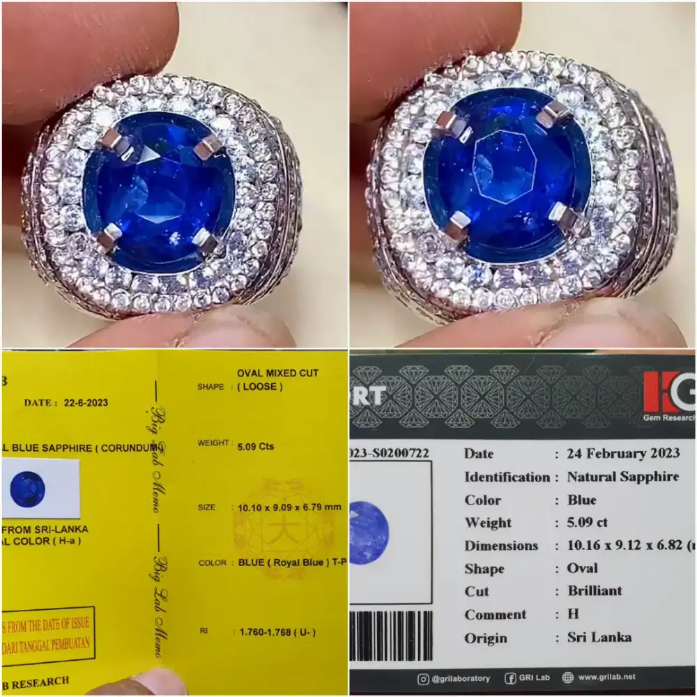 Natural Royal Blue Sapphire 5.09ct Memo BIG + GRI. WARNA MATENG
