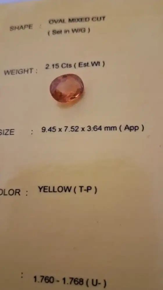 Murah batu yellow safir 2.16 crat warna bagus yakuld