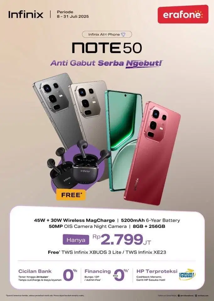 Infinix note 50 free tws ram 8 rom 256 wireless charging