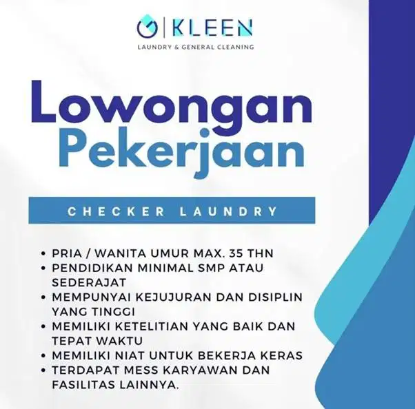 [LOWONGAN KERJA – KLEEN LAUNDRY PREMIUM] [ASISTEN KASIR]