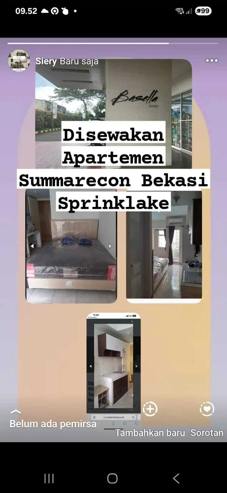 Disewakan Apt Springlake Summarecon Bekasi - Lt.9, FF, 30Jt All-in!