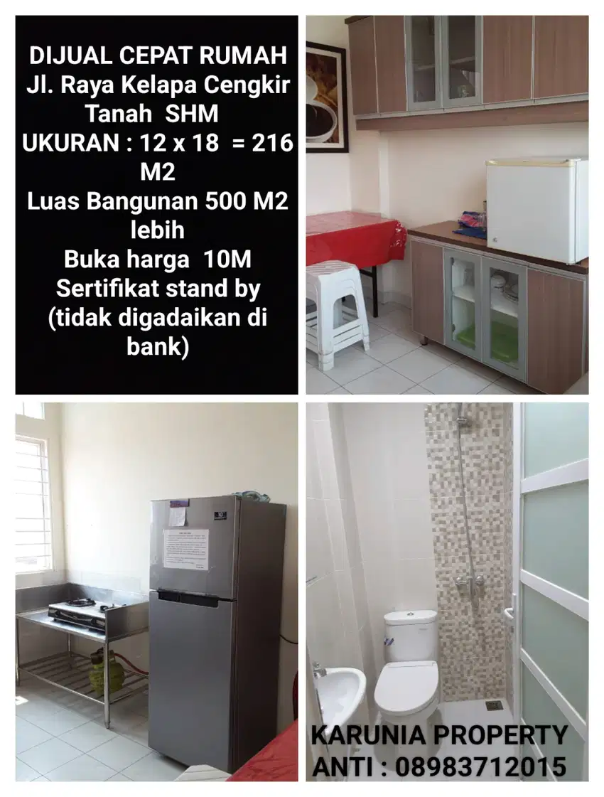 DIJUAL RUMAH USAHA 500 M BISA UNTUK KOST - KOST AN KELAPA CENGKIR