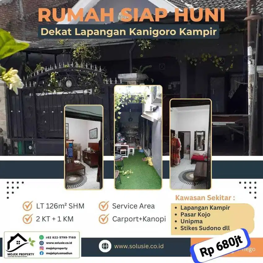 Rumah Strategis Pinggir Lapangan Kampir Kanigoro Kota Madiun