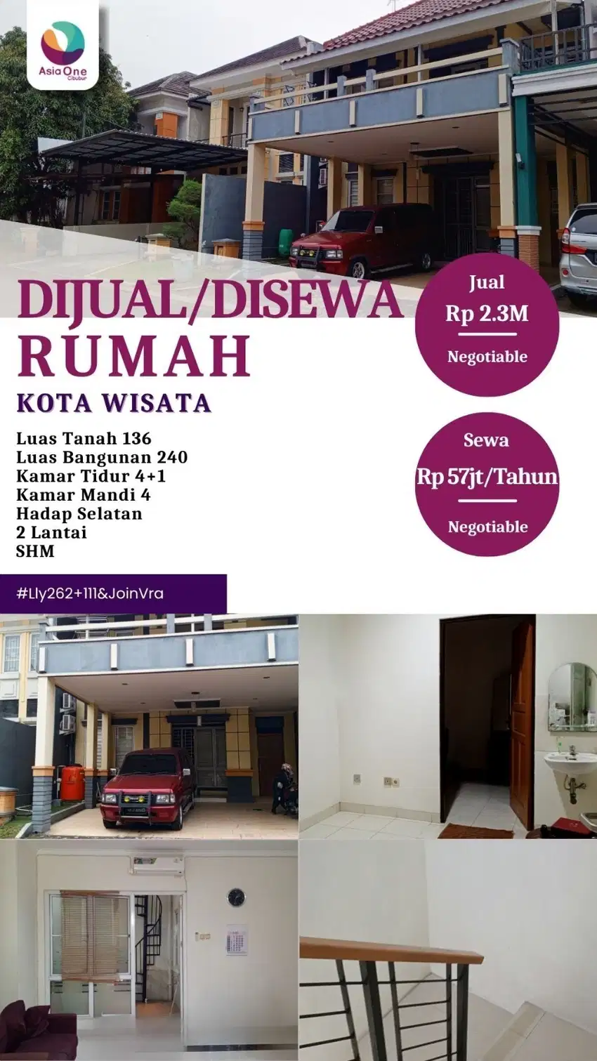 Disewakan cepat rumah siap huni di kota wisata