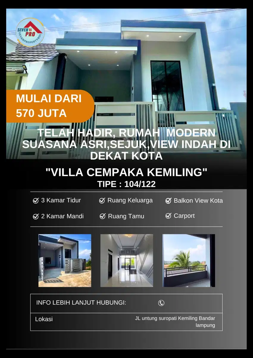 DI JUAL RUMAH KONSEP VILLA 2 LANTAI DI KEMILING BANDAR LAMPUNG