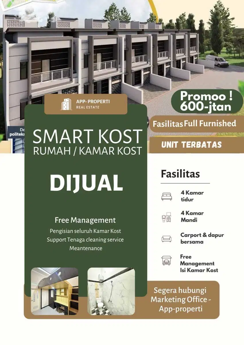 KAMAR KOS 600 JUTA FULL FURNISH DEPAN KAMPUS