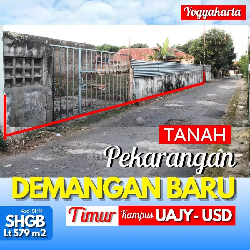 Tanah Bagus Jogja Demangan Baru Lt 579 m2 Ld 27 m dekat Atma Jaya