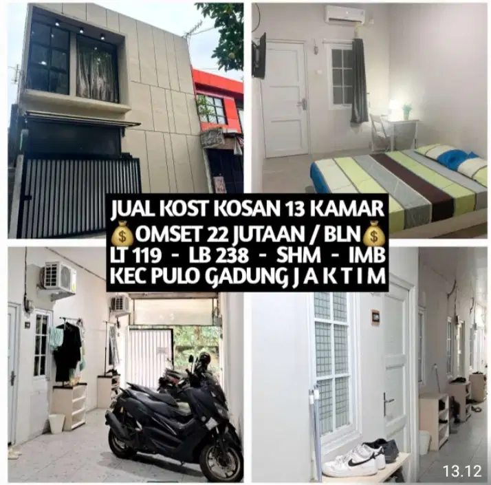 JUAL KOST KOSAN 13 KAMAR DI PULO GADUNG JAKARTA TIMUR