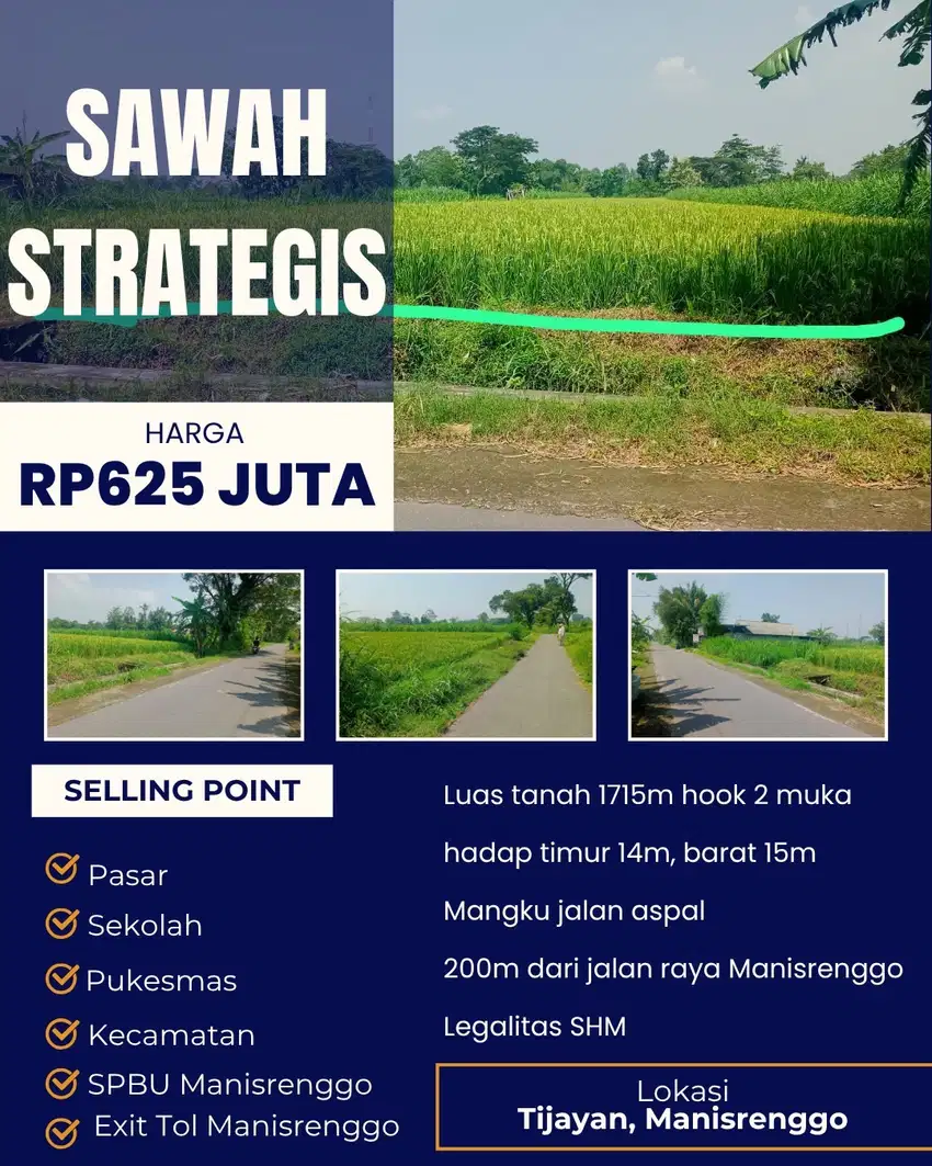 SAWAH STRATEGIS MANGKU JALAN DAN DEKAT TOL MANISRENGGO