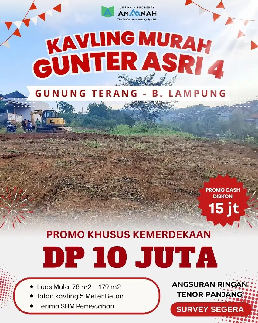 TANAH KAVLING MURAH GUNTER ASRI TAHAP 4 DEKAT KAMPUS MALAHAYATI