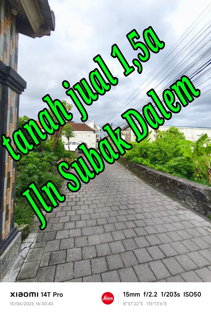 Dijual Tanah 1,5a di Jln Subak Dalem Gatsu Tengah Denpasar Bali