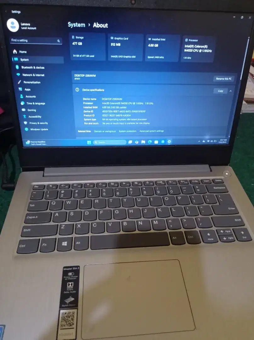 Laptop Lenovo Ideapad Slim Windows Ori