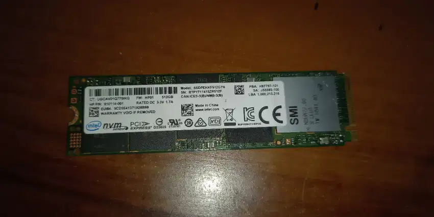SSD Intel M.2 Nvm Express PCIe 512Gb