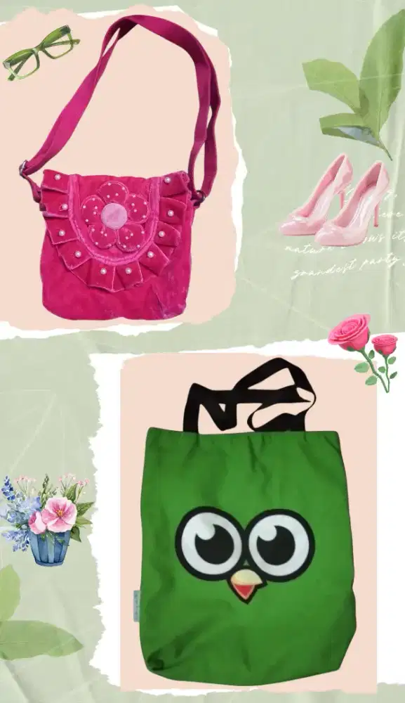HARGA BORONG Tas Pink Bludru Mungil Cantik dan Tote Kanvas Tebal