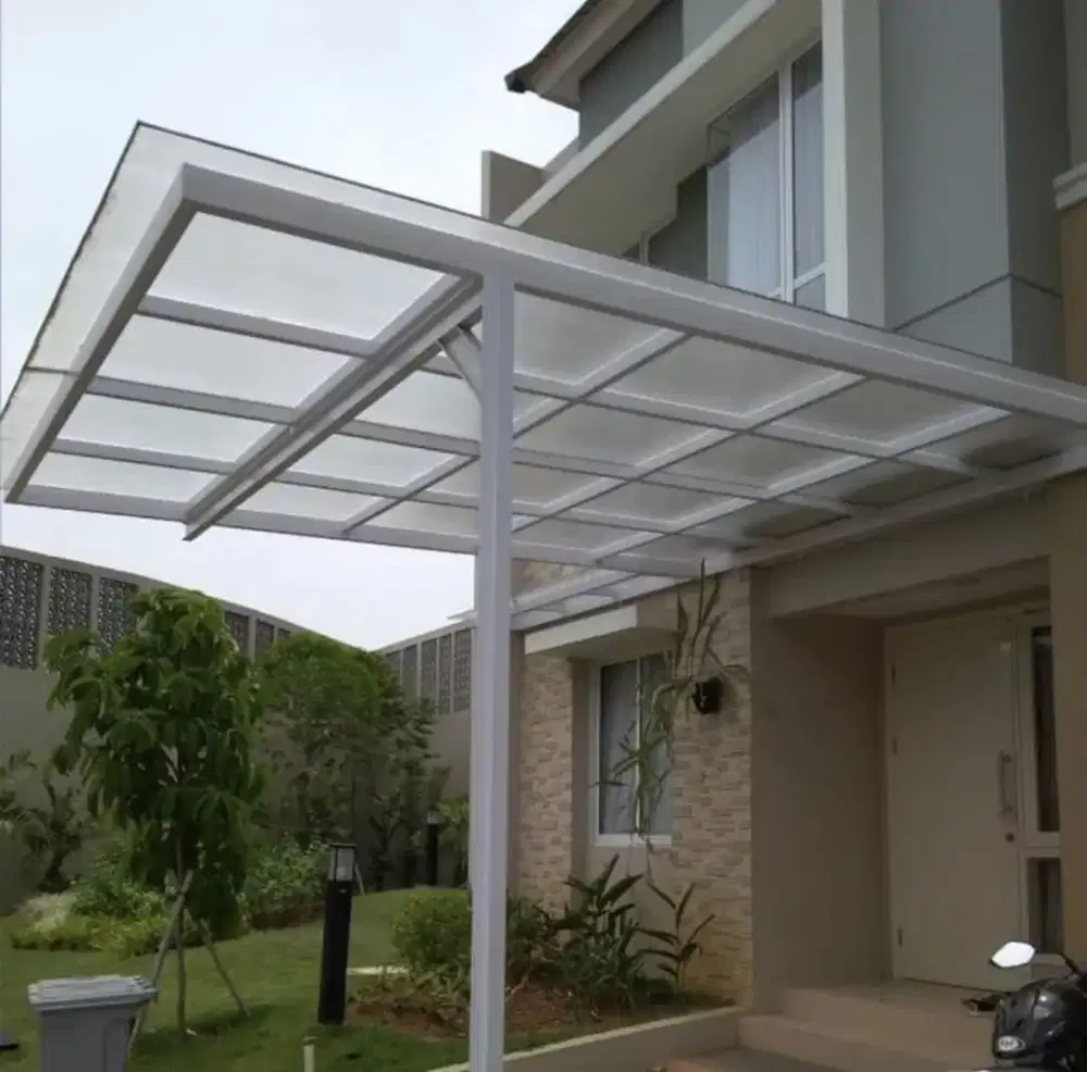 Kanopi rangka hologalvanis atap kaca Tempered 8mm