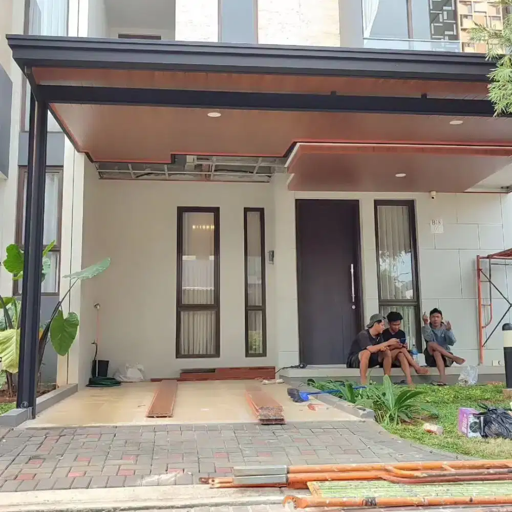 Kanopi rangka hologalvanis atap alderon double layer+plafon pvc