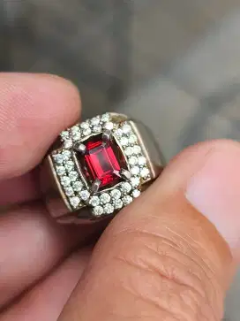 Batu garnet rhodolite 1.26 carat ring perak memo CGL top kristal clean