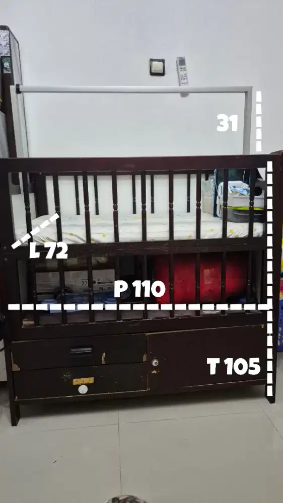 Box Bayi Ranjang Tempat tidur Kelambu Kayu Solid Murah lengkap