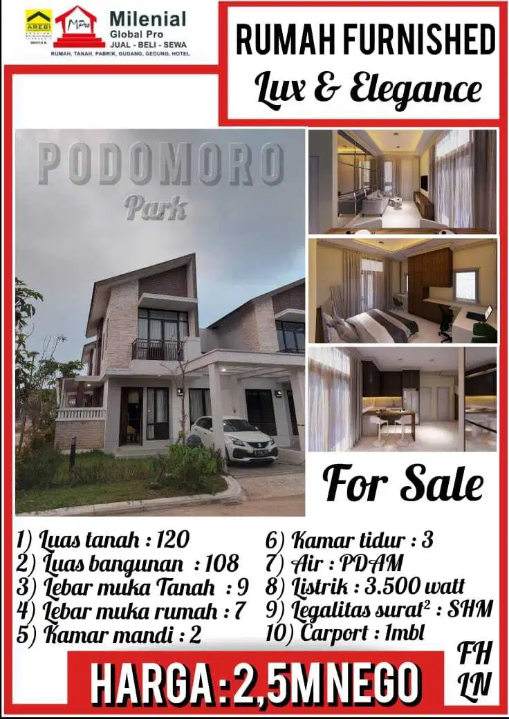 Rumah Furnished Lux & Elegance siap huni di Podomoro Park
