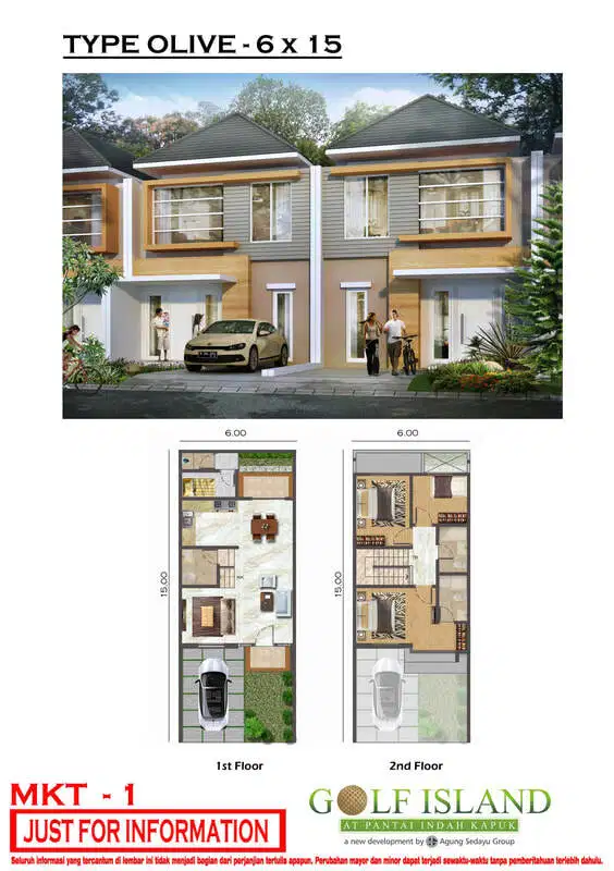 Bisa KPR Dijual Rumah PIK Golf Island 6x15 Hadap Utara 3 Kamar Tidur