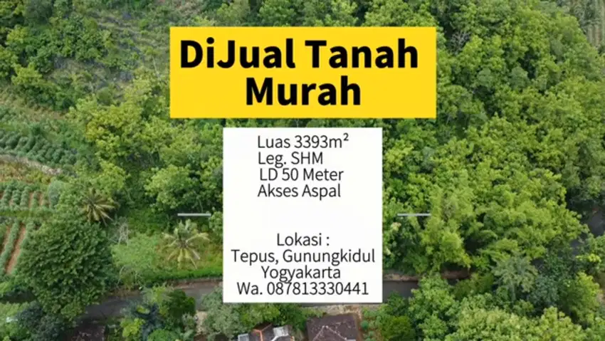 Dijual Tanah Jalur wisata pantai Luas 3393m² Harga 155 juta