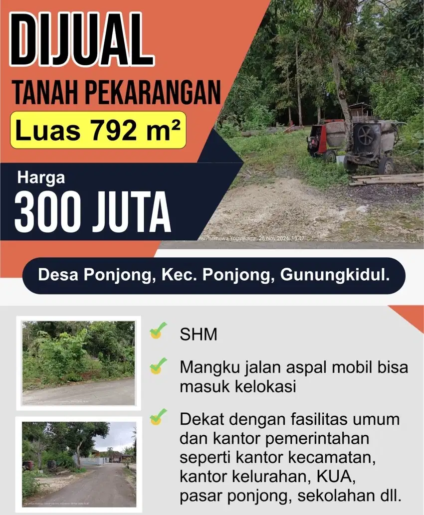 Jual tanah mangku jalan raya di Kota Ponjong Gunung Kidul