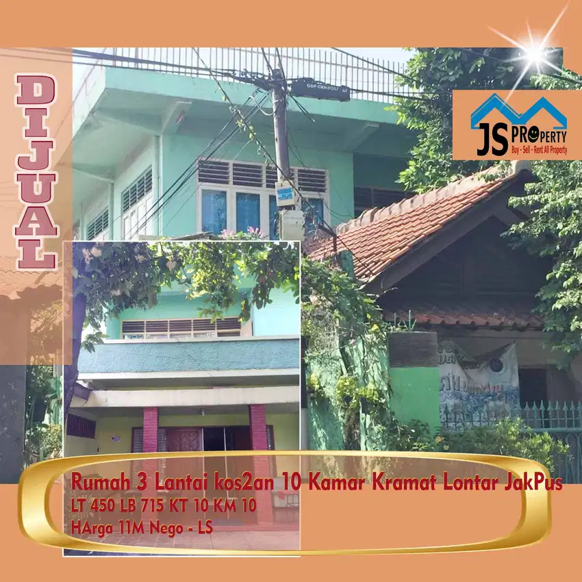 DIJUAL Rumah 3 Lantai kos2an 10 Kamar Kramat Lontar JakPus - LS