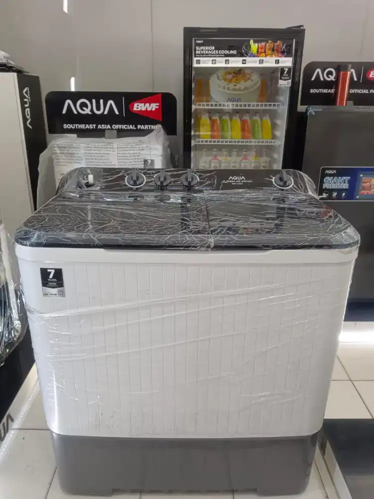 mesin cuci AQUA 7 kg twin tube bergaransi 7 tahun