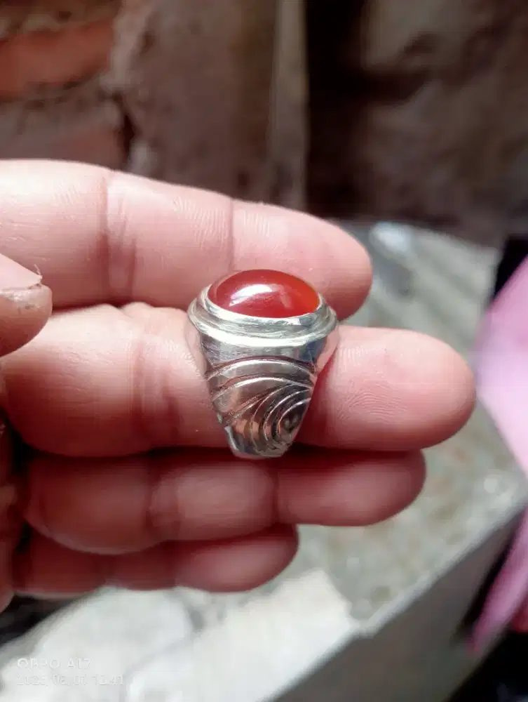 Akik Raflesia redish, ring alpaka