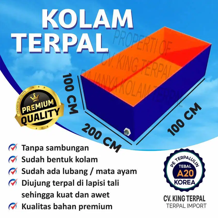 Kolam Terpal 2x1x1 meter A20 ada lubang filter air