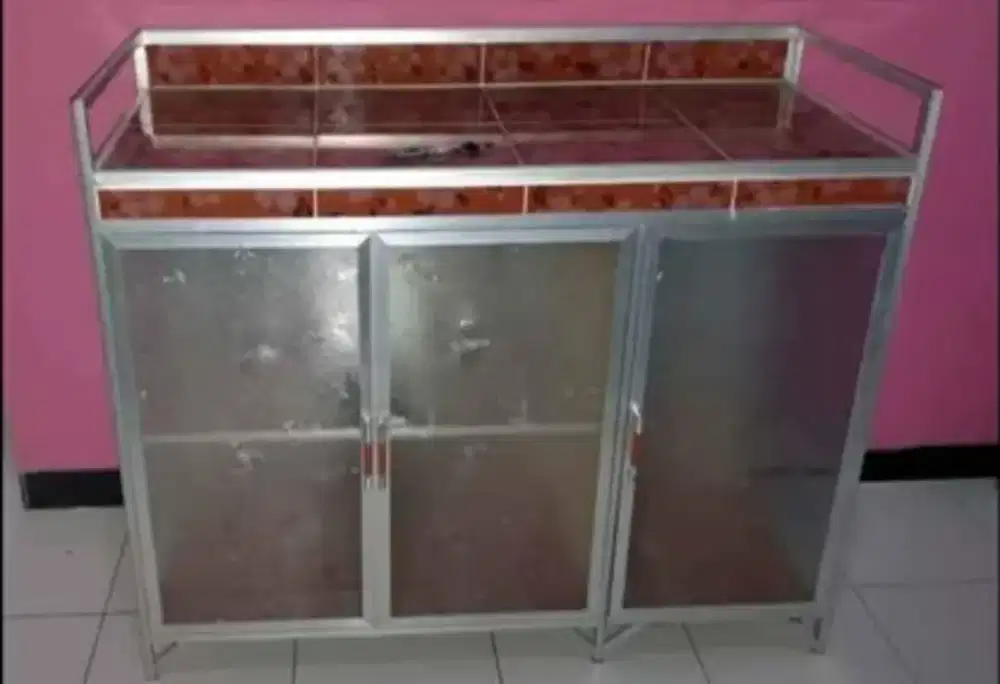 Rak Kompor Dan Rak Piring Aluminium Frame Putih Kaca Es 100-77